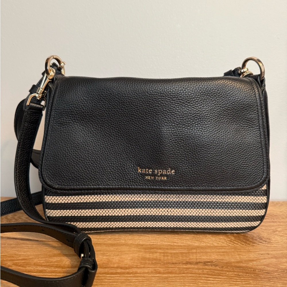 Kate Spade Black and Cream Striped Crossbody Bag